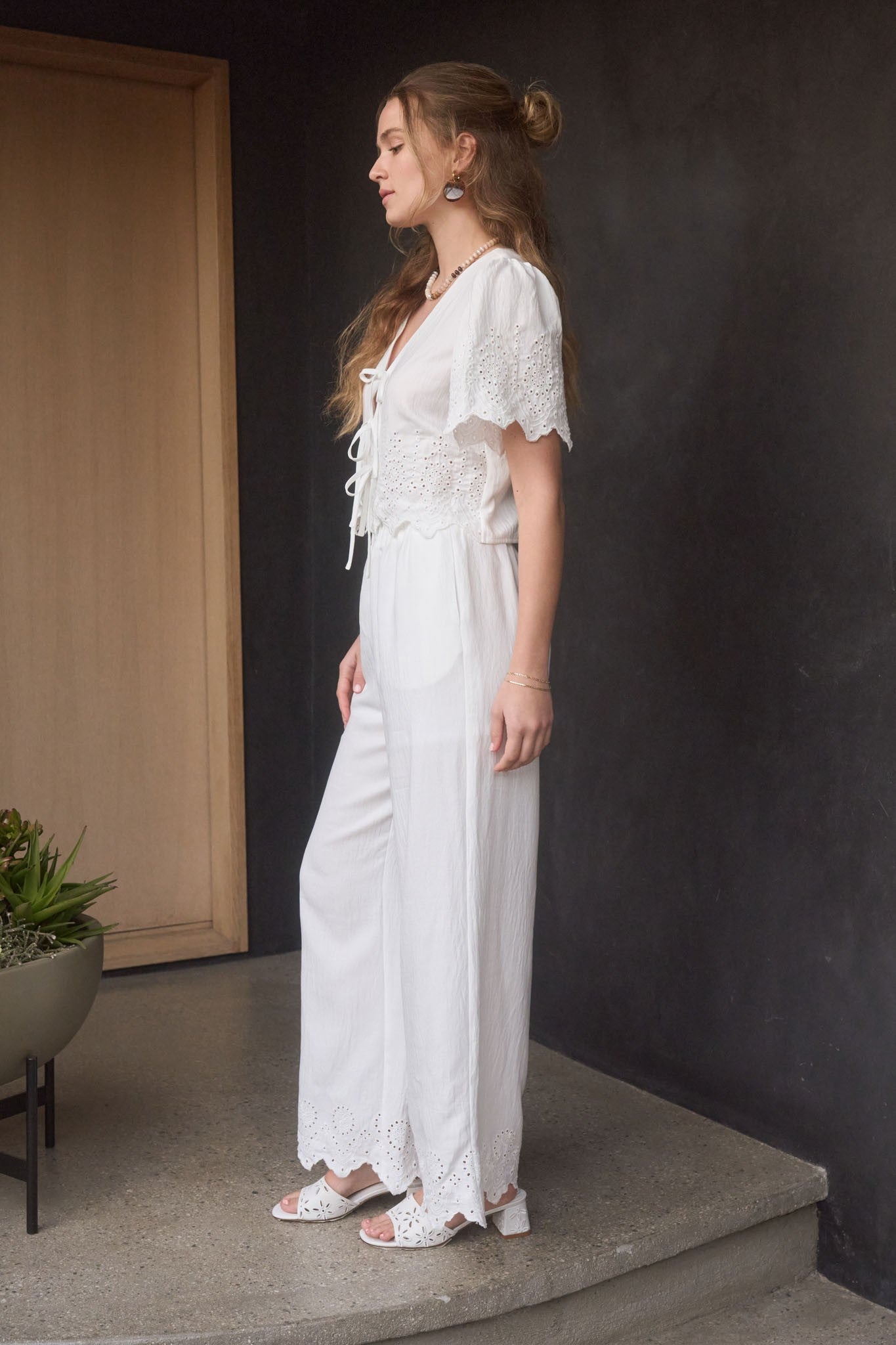  Selah Eyelet Trim Pant, White