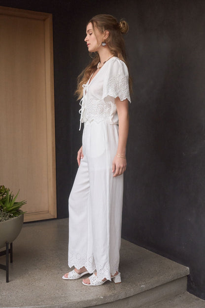  Selah Eyelet Trim Pant, White