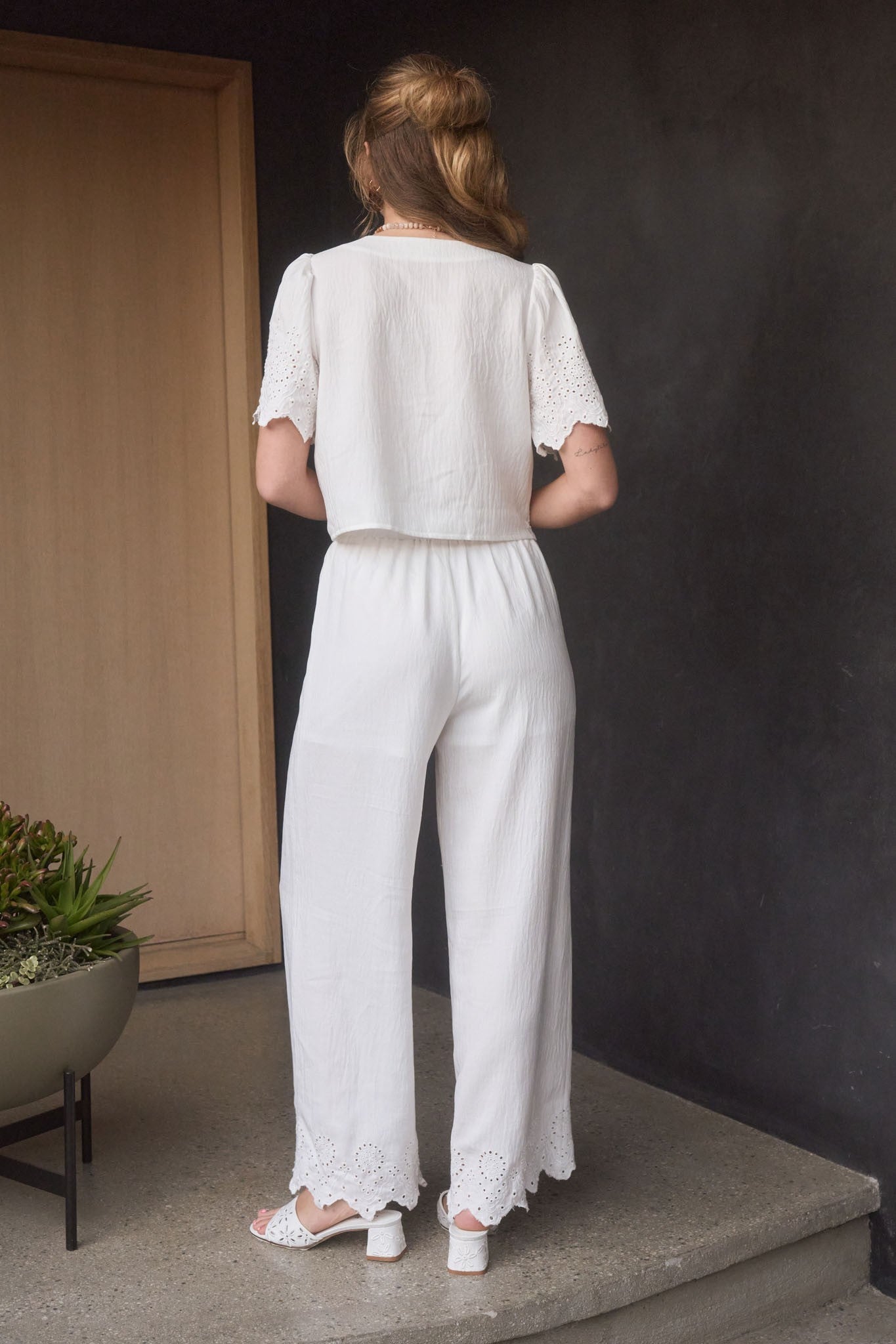  Selah Eyelet Trim Pant, White