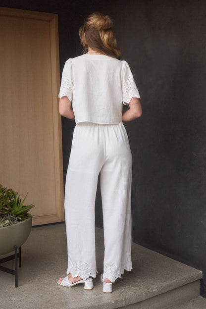  Selah Eyelet Trim Pant, White