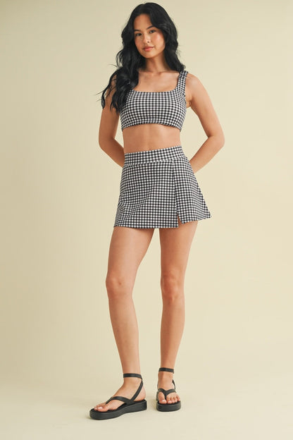  Lennox Gingham Print A-Line Skort, Black Gingham