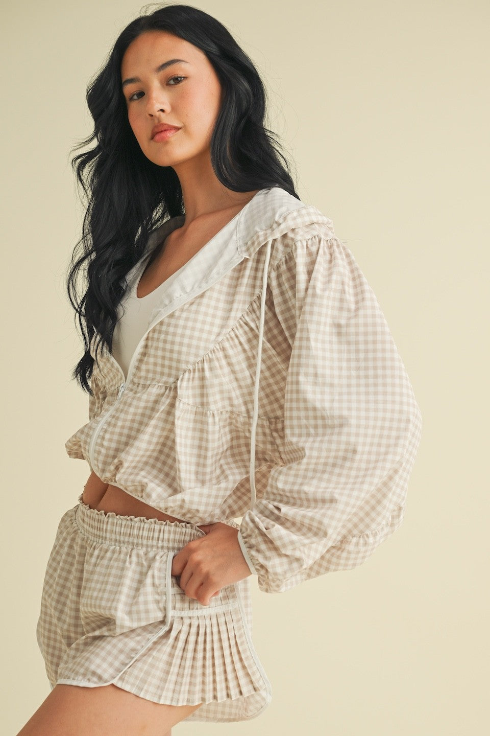  Marin Lightweight Gingham Print Jacket, Beige Gingham