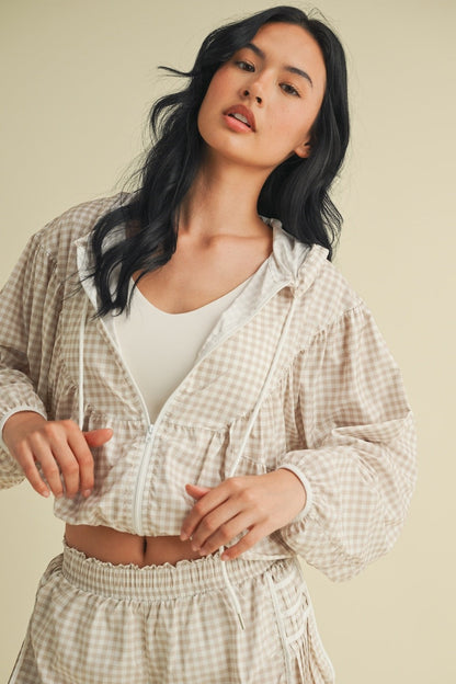  Marin Lightweight Gingham Print Jacket, Beige Gingham