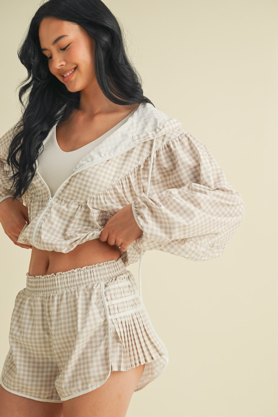  Marin Lightweight Gingham Print Jacket, Beige Gingham