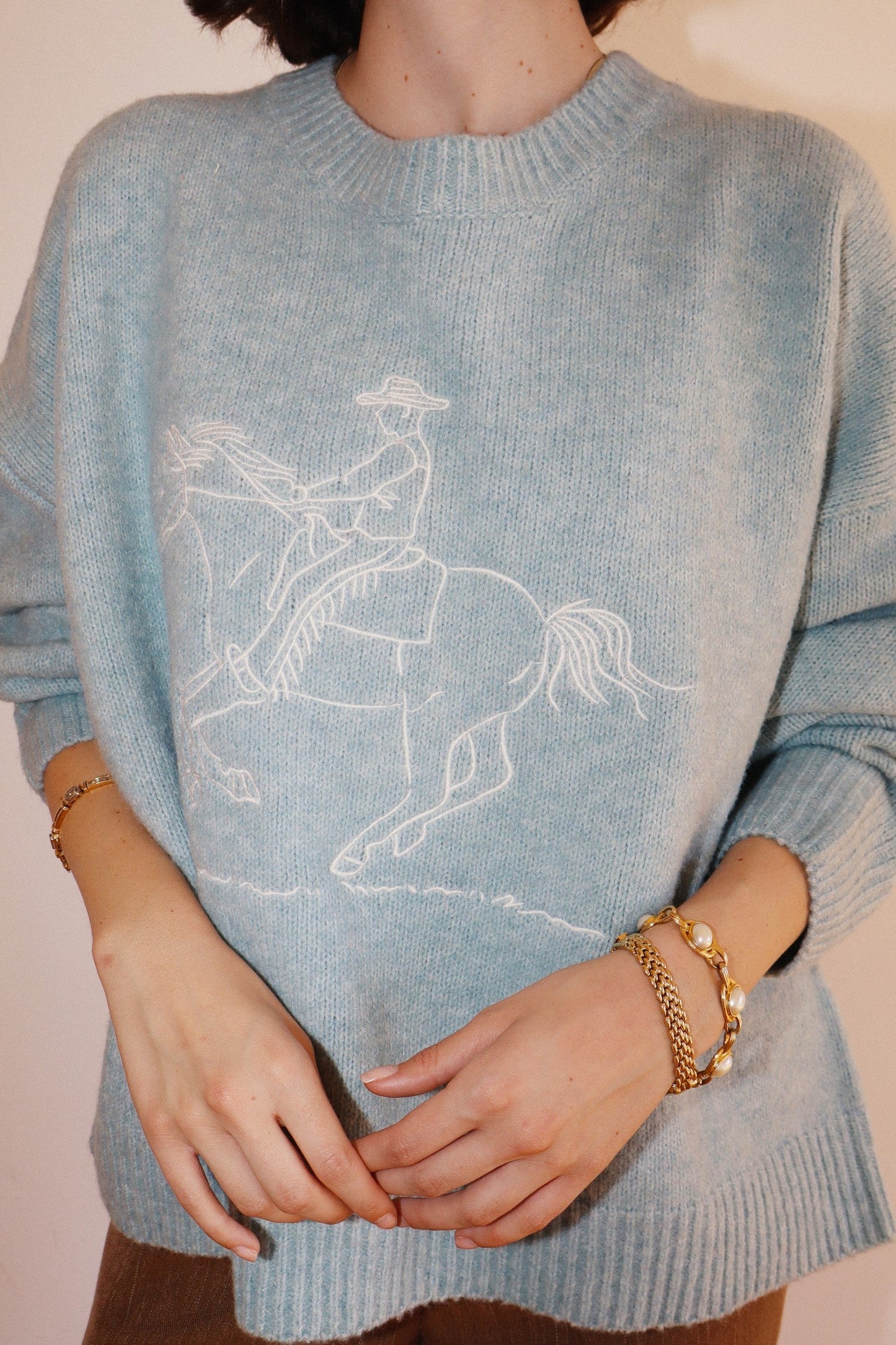  Raina Cowboy Knit Sweater, Sky Blue