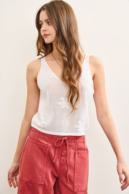  Alexa Floral Knit Sleeveless Top, White