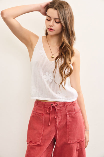  Alexa Floral Knit Sleeveless Top, White