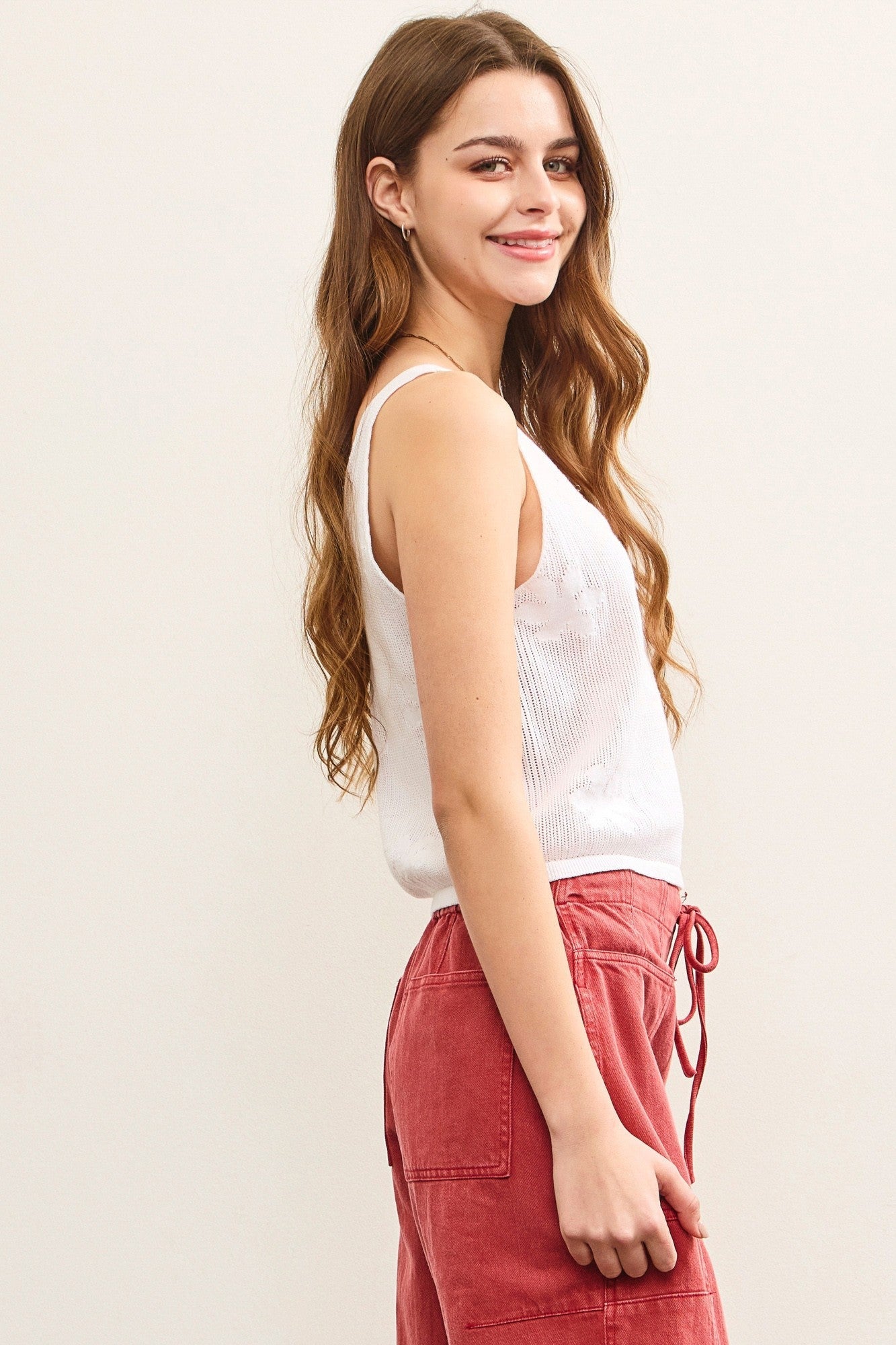  Alexa Floral Knit Sleeveless Top, White