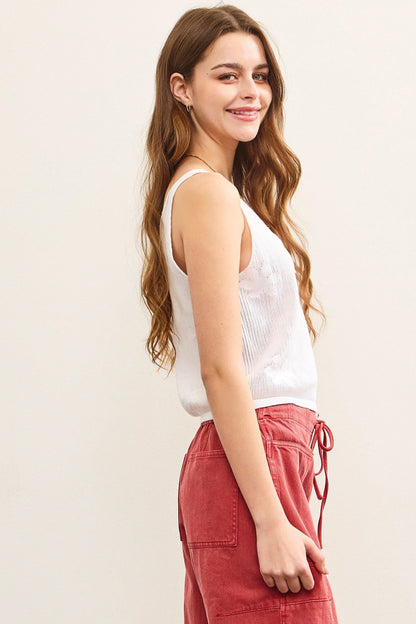  Alexa Floral Knit Sleeveless Top, White