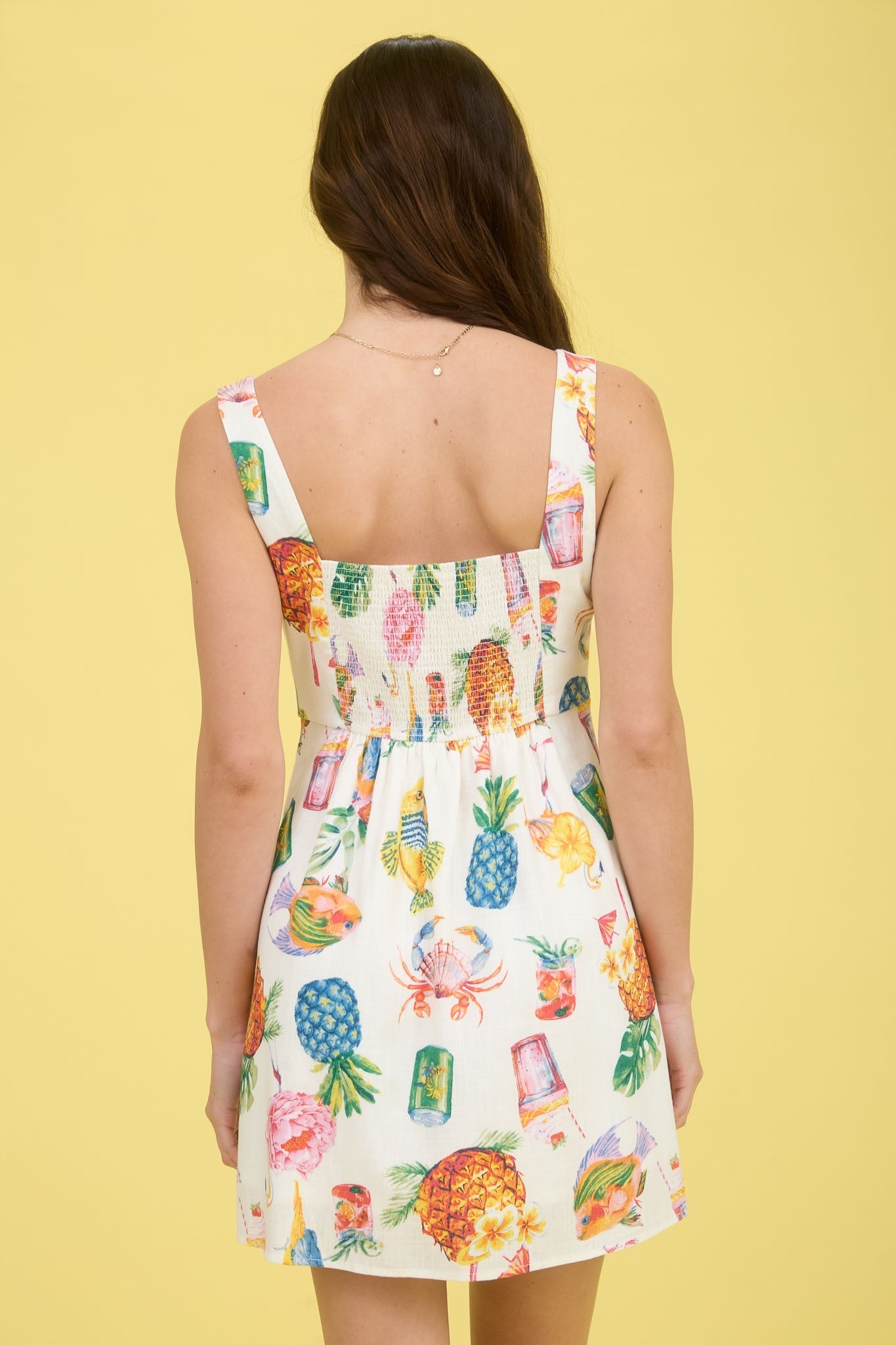  Mia Summer Printed Linen Mini Dress, Ivory Multi