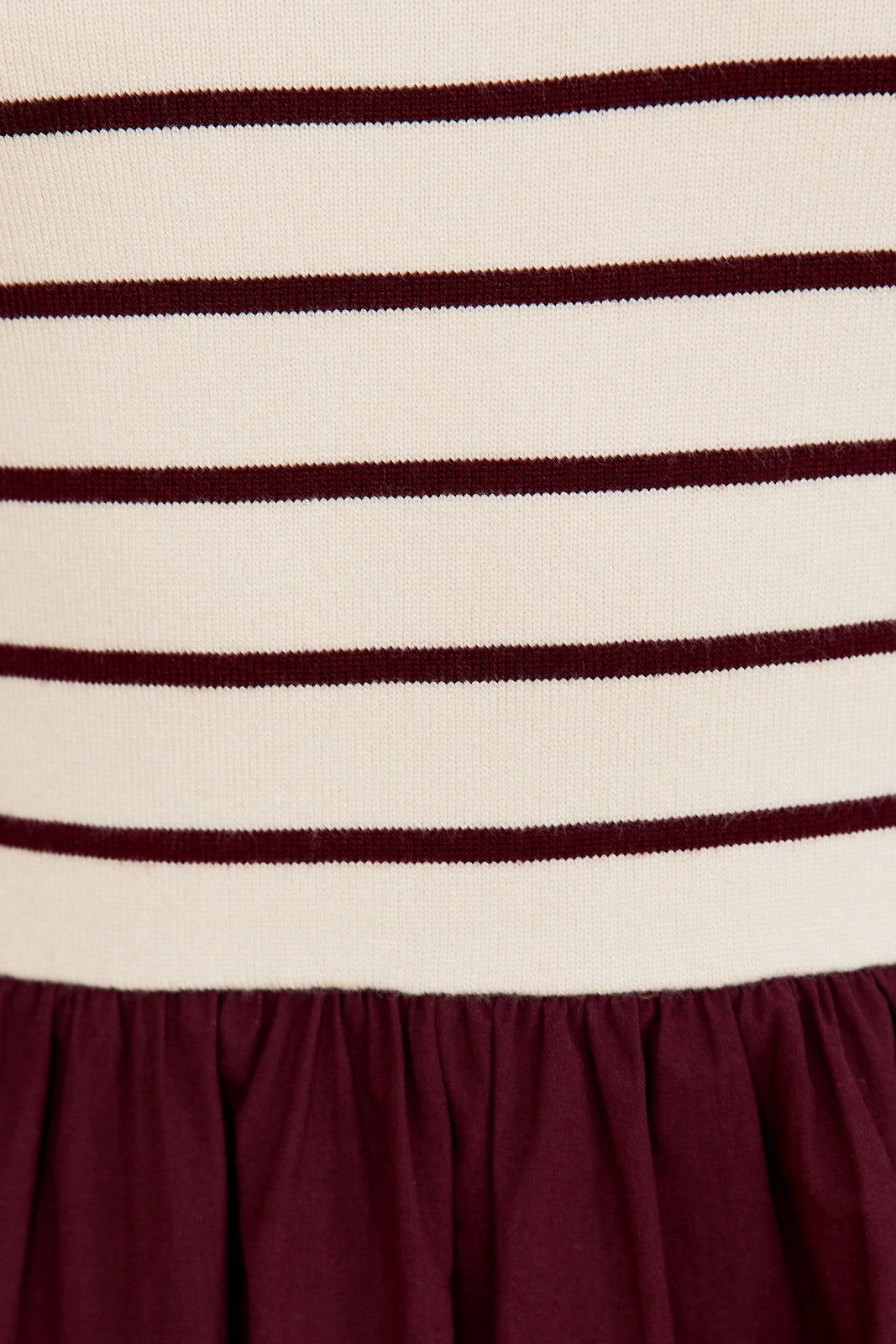  Calista Striped Bodice Mix Media Dress, Cream-Wine Stripe