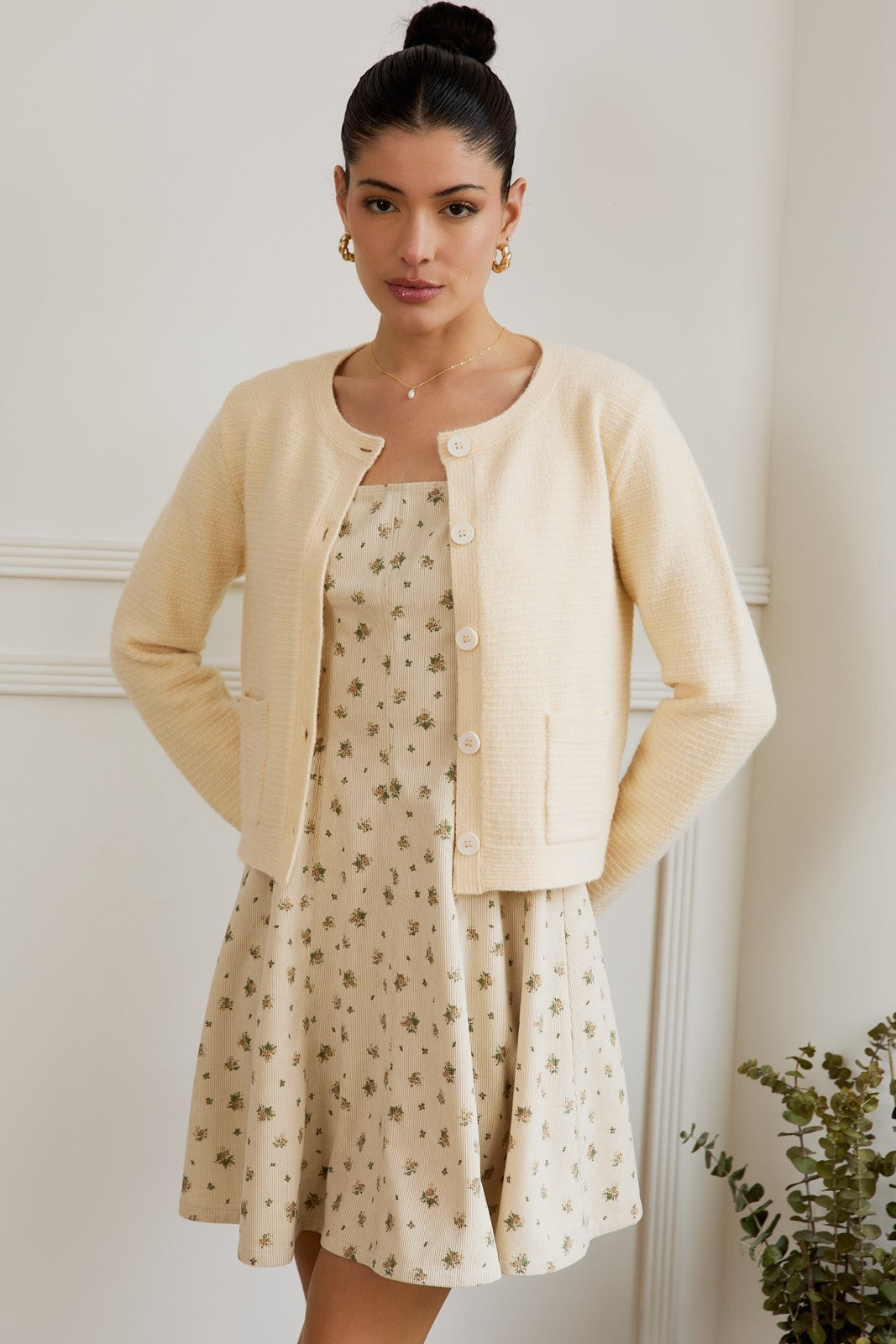  Eva Button Up Sweater Cardigan, Butter