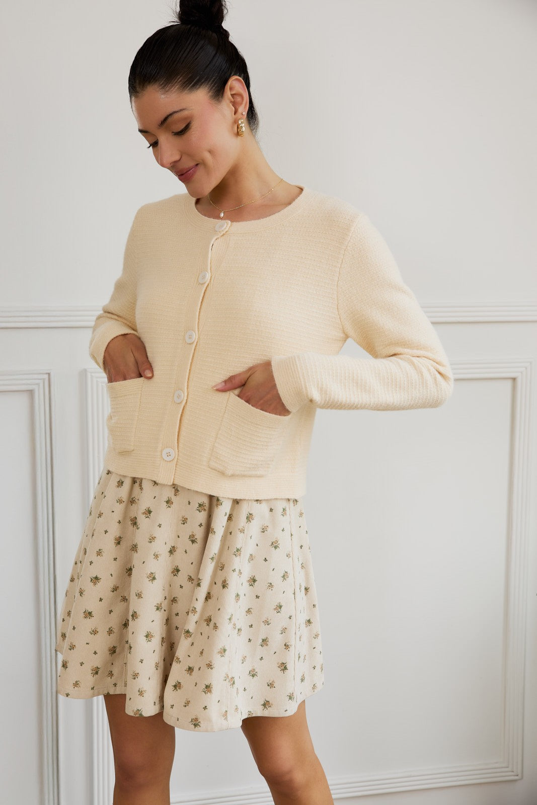  Eva Button Up Sweater Cardigan, Butter