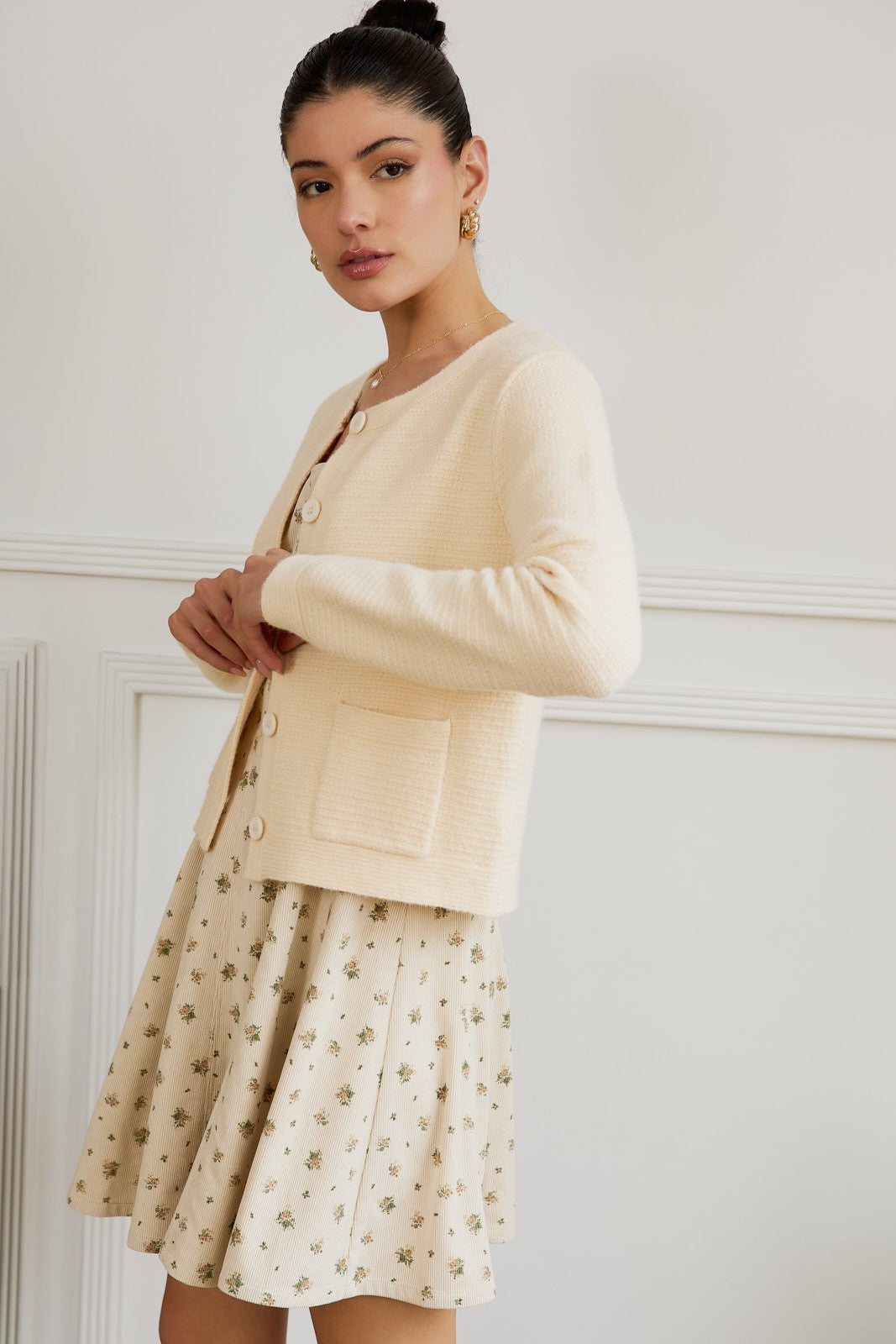  Eva Button Up Sweater Cardigan, Butter