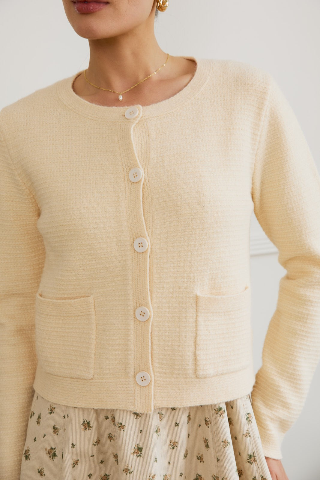  Eva Button Up Sweater Cardigan, Butter
