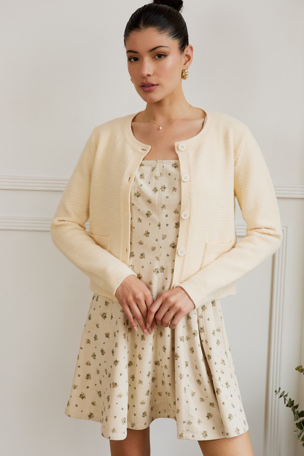  Eva Button Up Sweater Cardigan, Butter