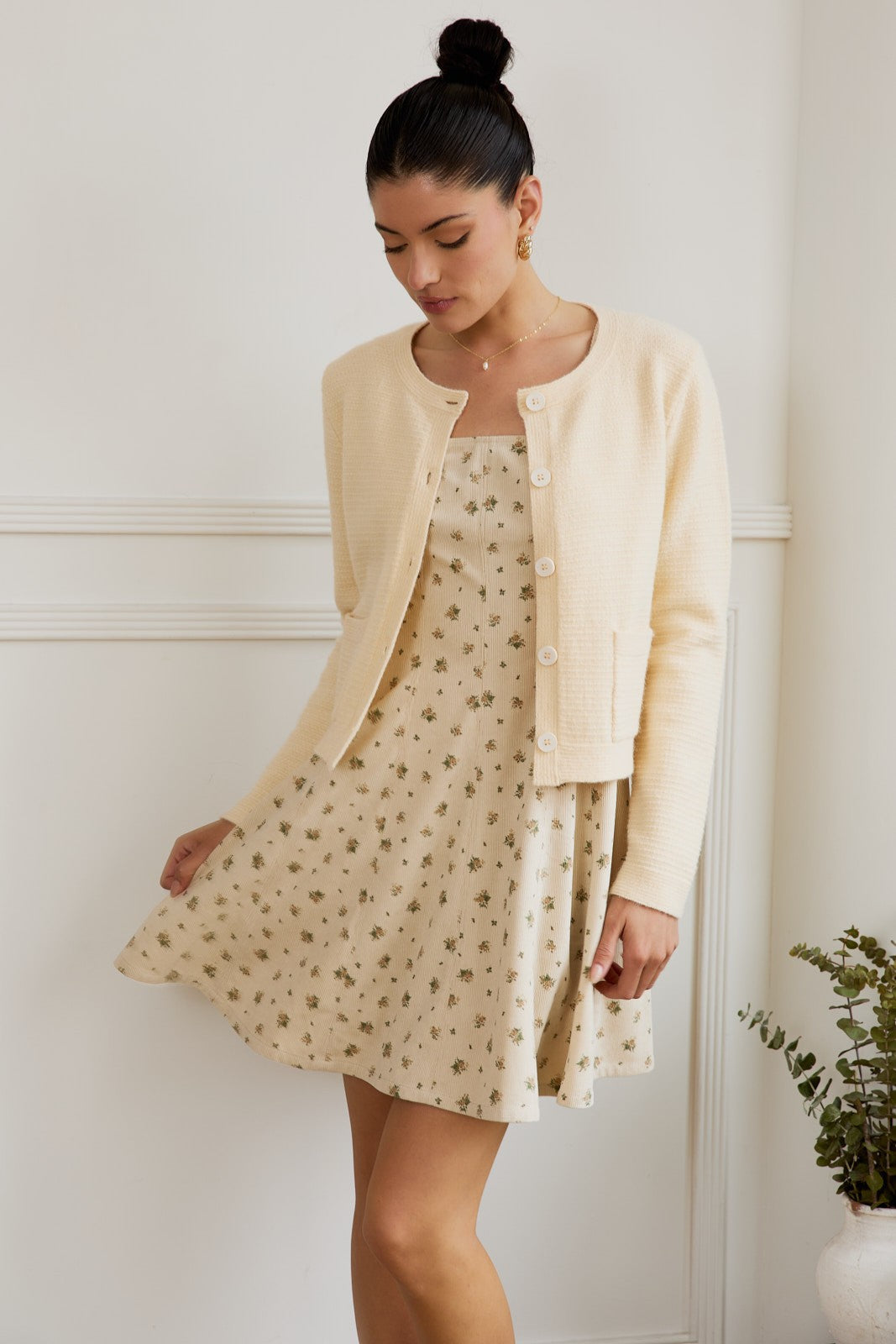  Eva Button Up Sweater Cardigan, Butter