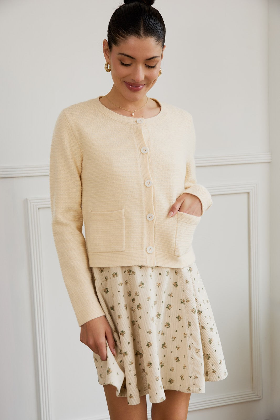  Eva Button Up Sweater Cardigan, Butter