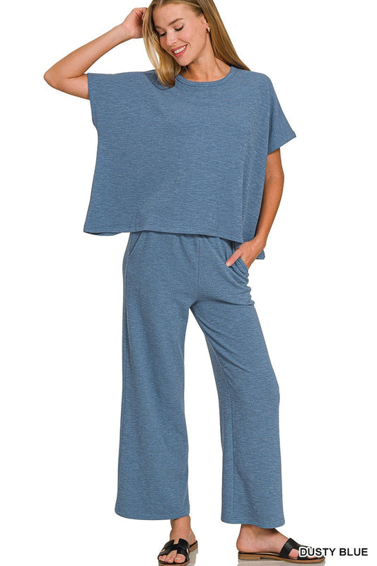  Ellie Cotton Slub Pant, Dusty Blue
