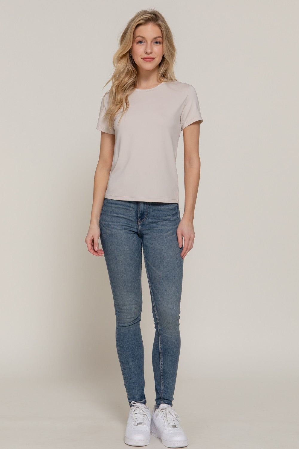  Juno Round Neck ITY Knit Top, Light Taupe