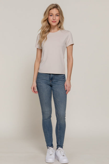  Juno Round Neck ITY Knit Top, Light Taupe