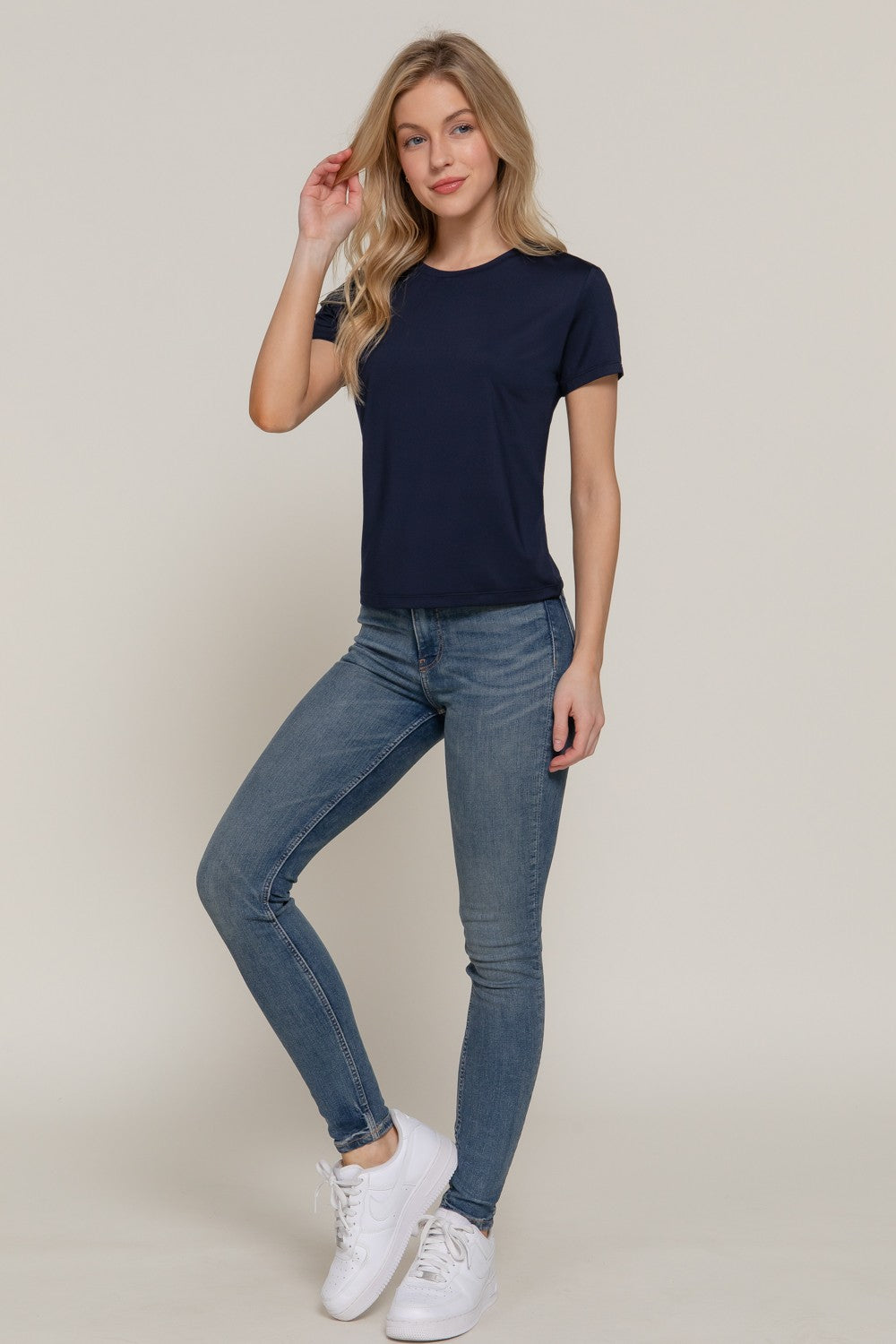  Juno Round Neck ITY Knit Top, Navy