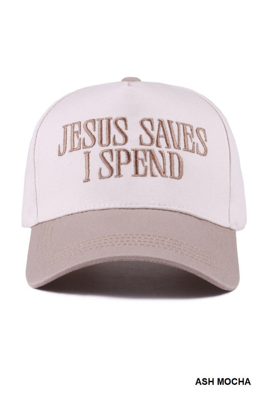  Jesus Saves I Spend Two Tone Cotton Cap, Ash Mocha