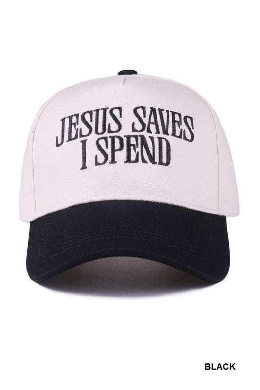  Jesus Saves I Spend Two Tone Cotton Cap, Black