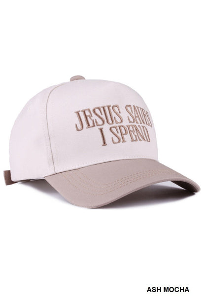  Jesus Saves I Spend Two Tone Cotton Cap, Ash Mocha