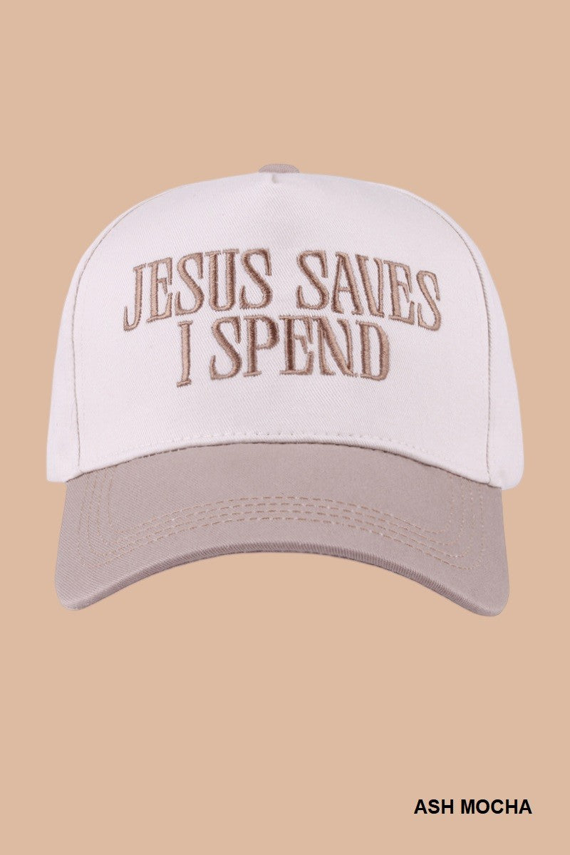  Jesus Saves I Spend Two Tone Cotton Cap, Ash Mocha