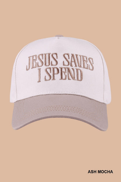  Jesus Saves I Spend Two Tone Cotton Cap, Ash Mocha