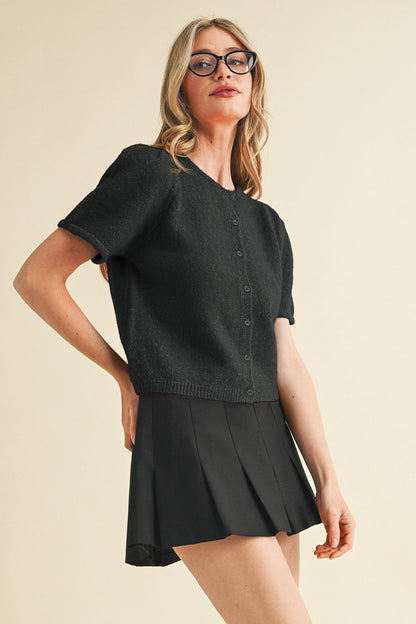  Natalia Puff Short Sleeve Cardigan, Black