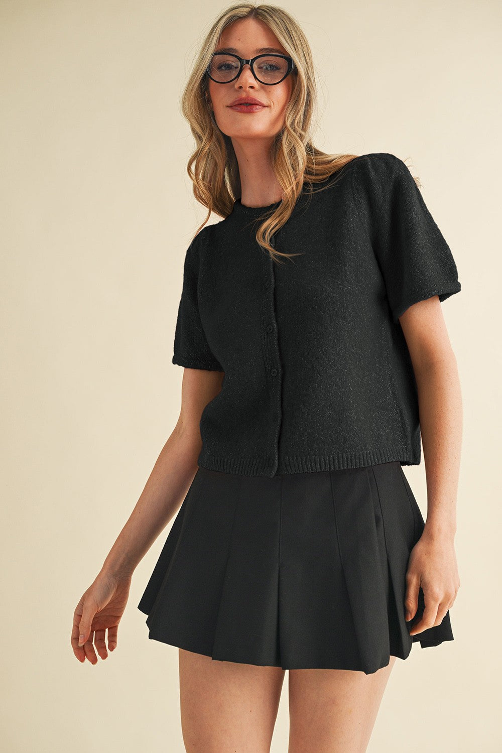  Natalia Puff Short Sleeve Cardigan, Black