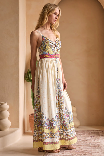  Lisa Border Print Cami Maxi Dress, Yellow Multi