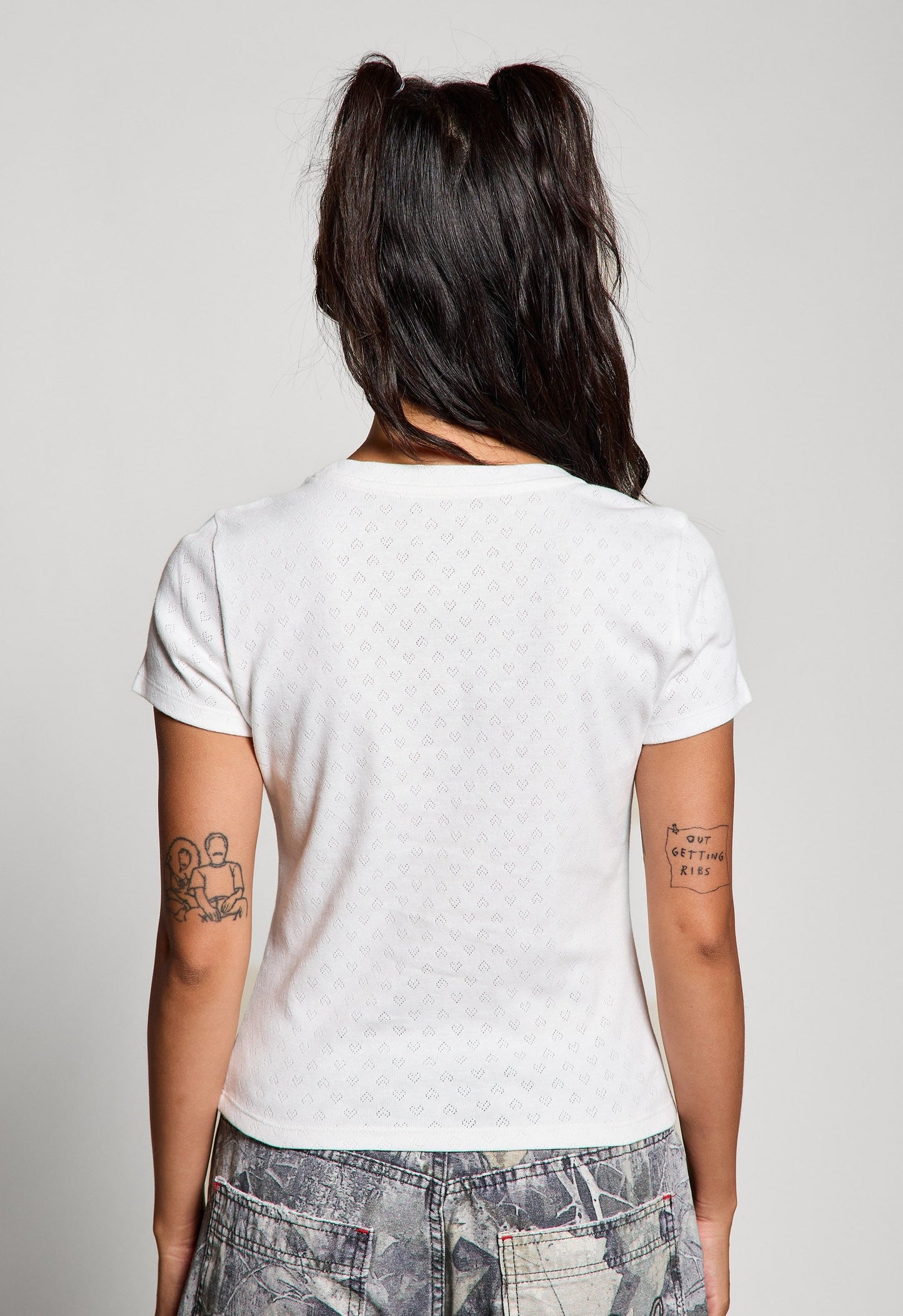  Girl Brunch Heart Pointelle Baby Tee, Off White