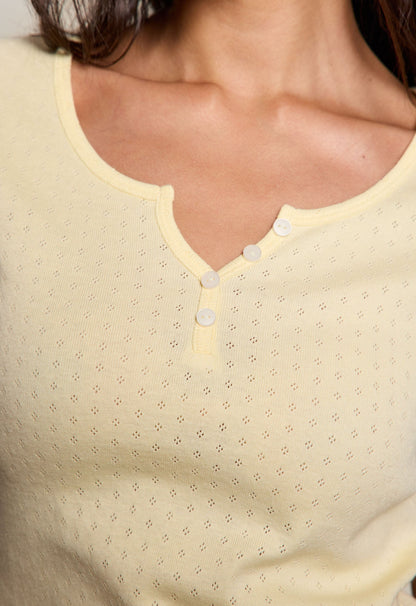  Julia Pointelle Knit Henley Top, Butter