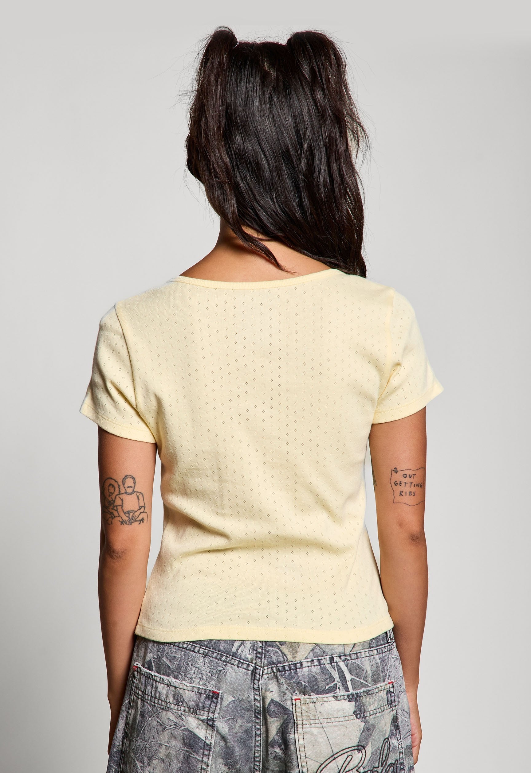  Julia Pointelle Knit Henley Top, Butter