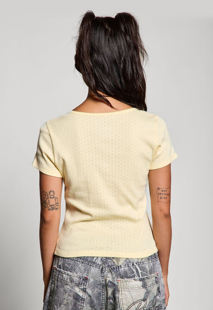  Julia Pointelle Knit Henley Top, Butter