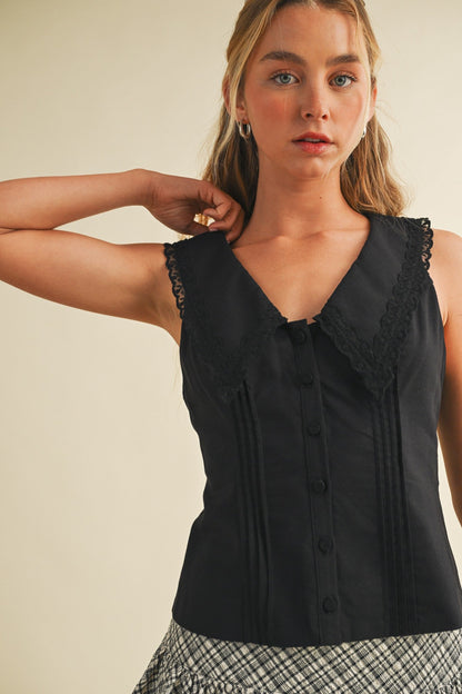  Lydia V-Neck Collared Top, Black
