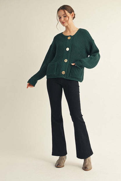  Christina Chunky Knit Cardigan, Hunter Green