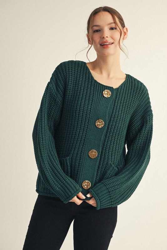  Christina Chunky Knit Cardigan, Hunter Green