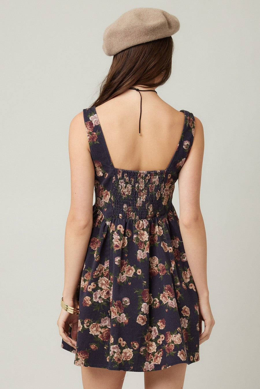  Opal Stone Washed Floral Denim Dress, Navy