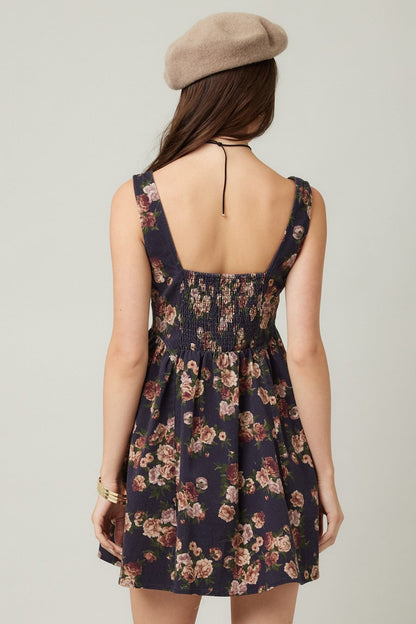  Opal Stone Washed Floral Denim Dress, Navy