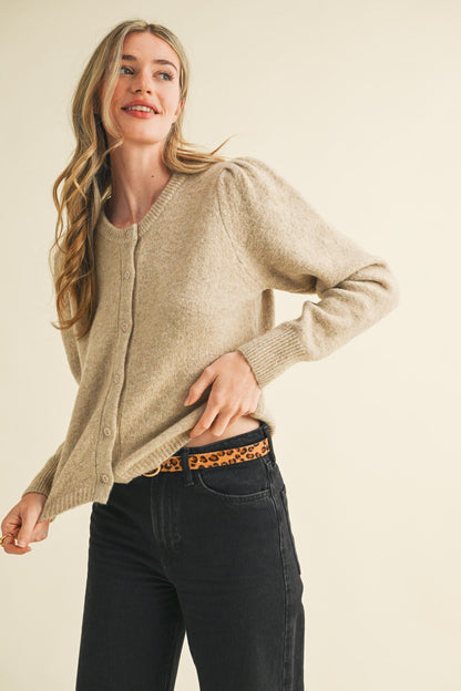  Parker Puff Sleeve Cardigan, Taupe