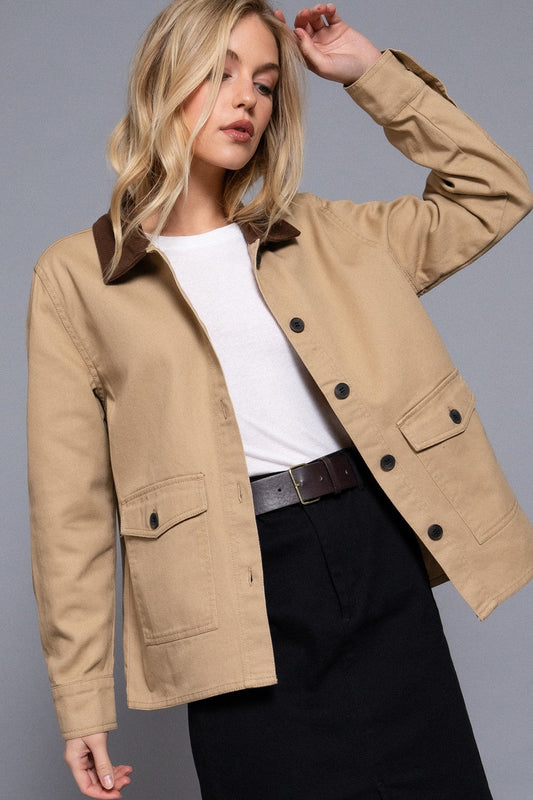  Elisabeth Corduroy Collared Work Jacket, Khaki