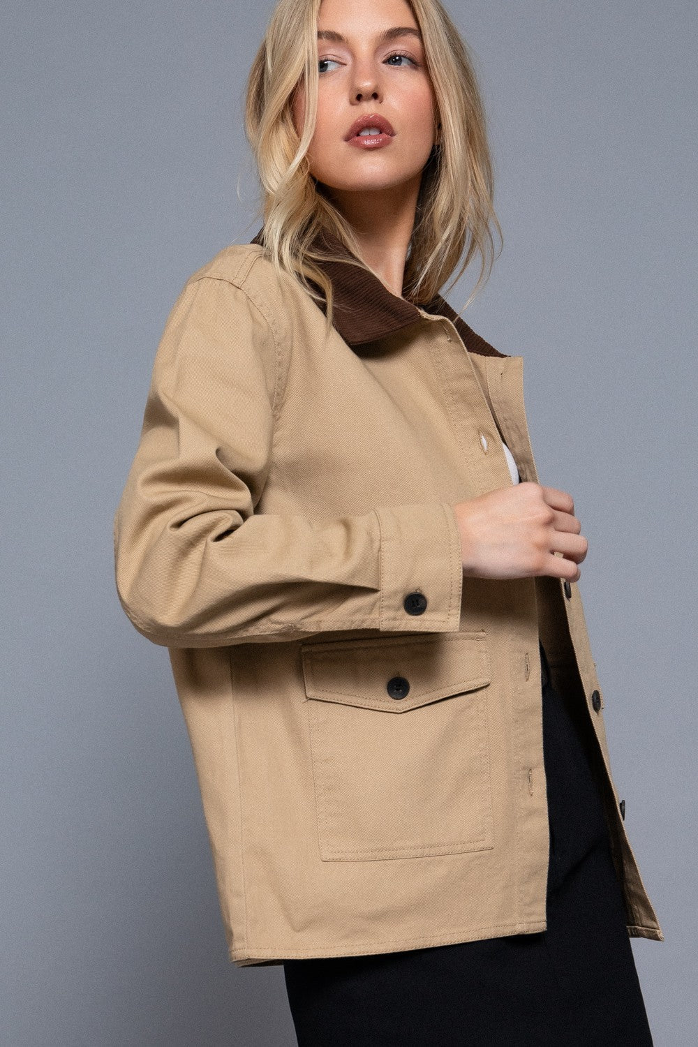  Elisabeth Corduroy Collared Work Jacket, Khaki