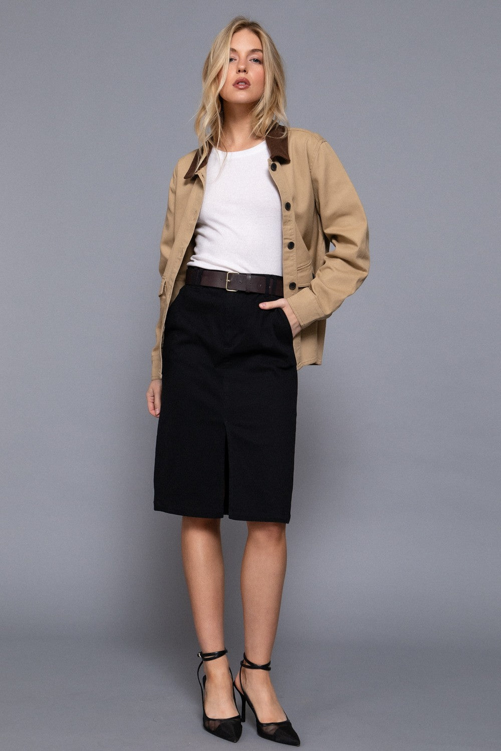  Elisabeth Corduroy Collared Work Jacket, Khaki