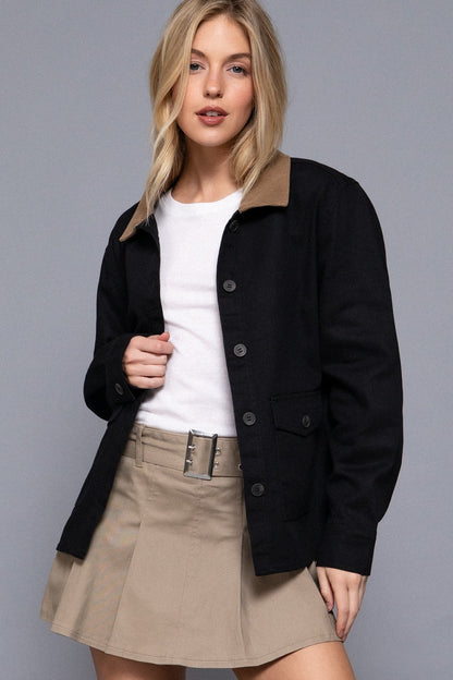  Elisabeth Corduroy Collared Work Jacket, Black