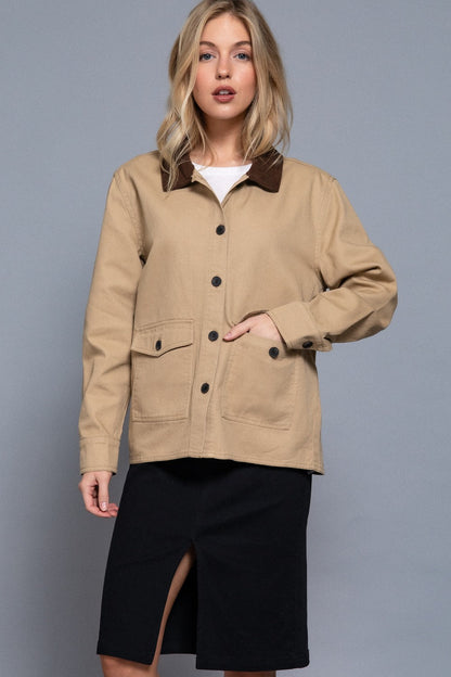  Elisabeth Corduroy Collared Work Jacket, Khaki