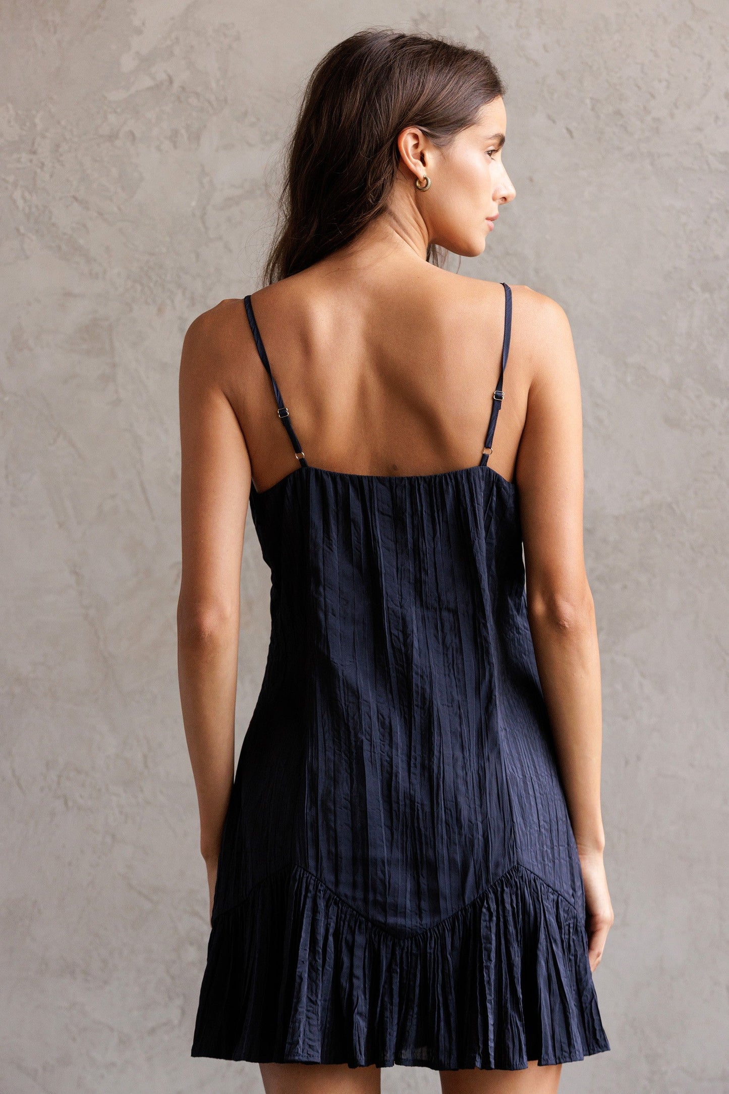  Billie Crinkled Fabric Mini Dress, Navy Blue